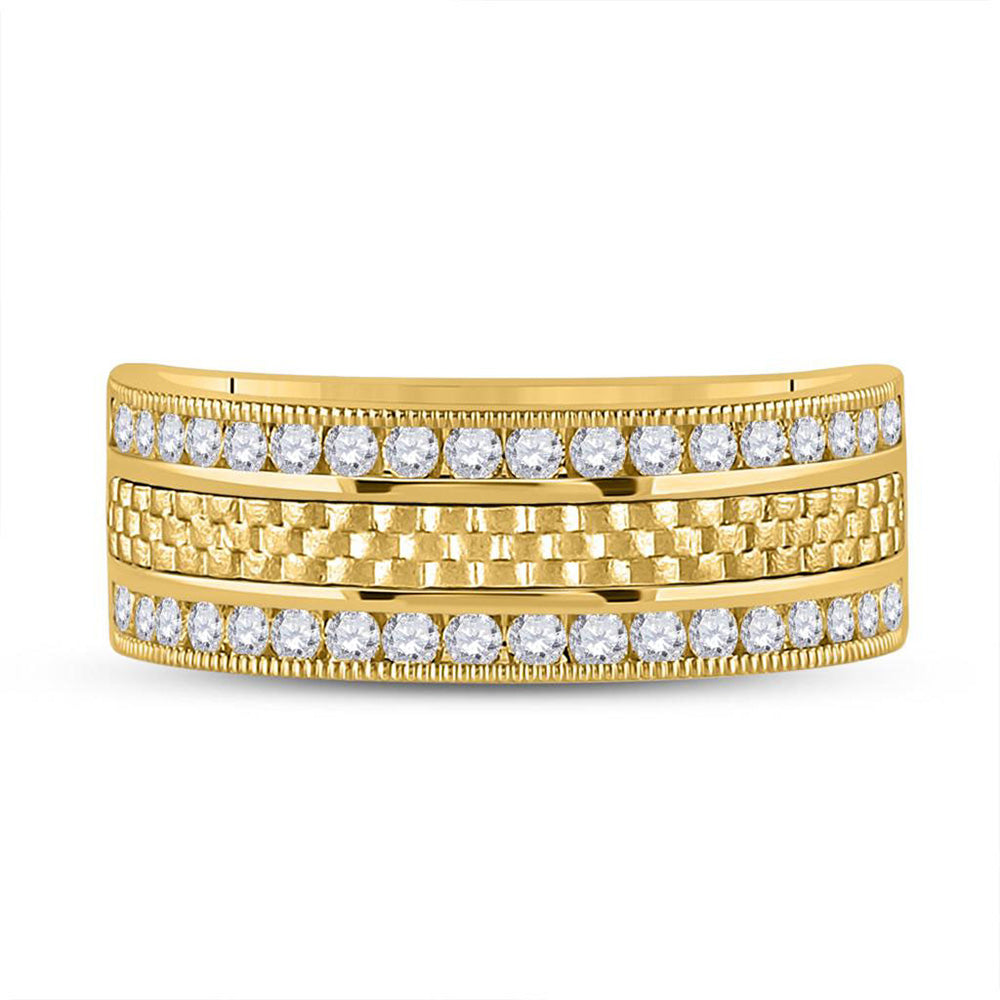 14K Yellow Gold Mens Round Diamond Wedding Band Ring 3/4 Cttw, Mens Size: 7-13
