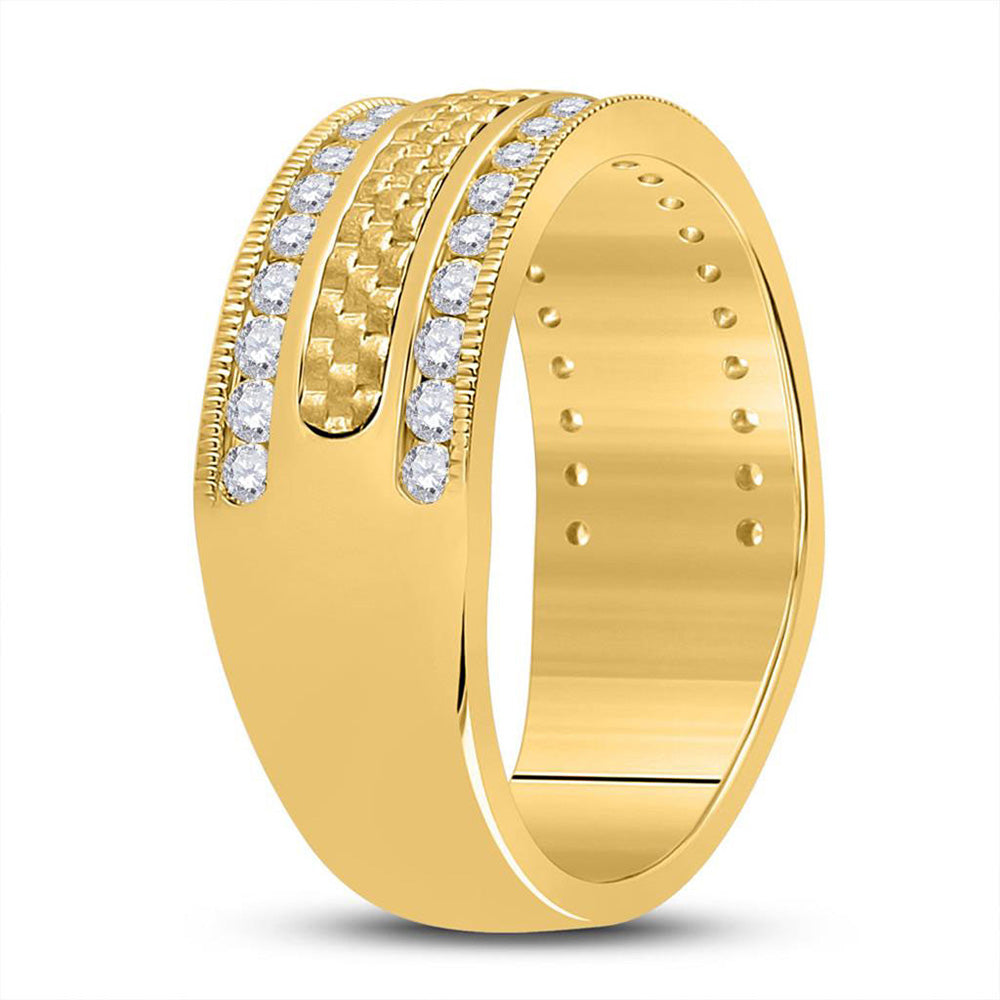14K Yellow Gold Mens Round Diamond Wedding Band Ring 3/4 Cttw, Mens Size: 7-13