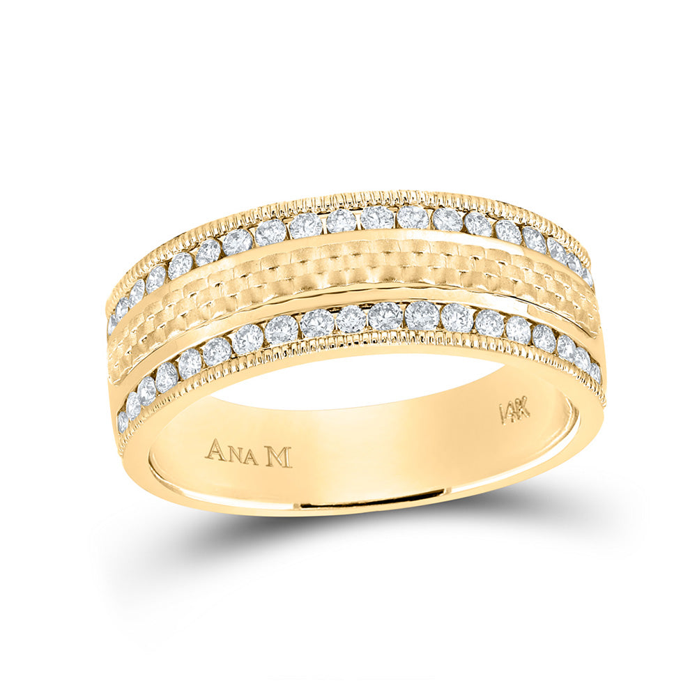 14K Yellow Gold Mens Round Diamond Wedding Band Ring 3/4 Cttw, Mens Size: 7-13