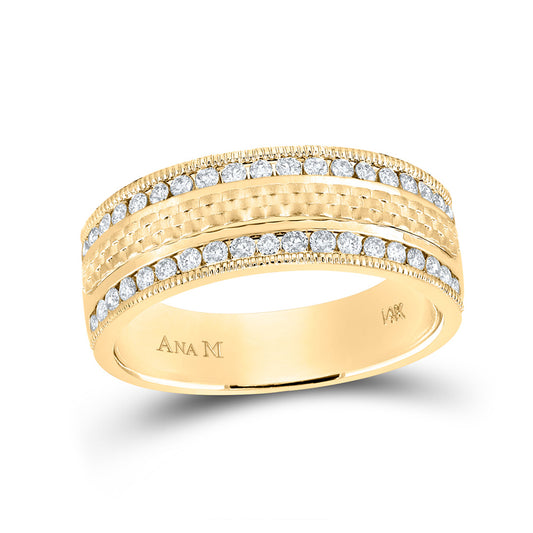 14K Yellow Gold Mens Round Diamond Wedding Band Ring 3/4 Cttw, Mens Size: 7-13