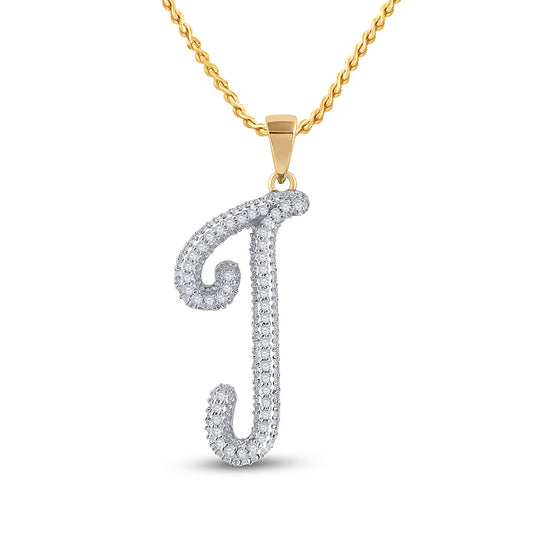 10K Yellow Gold Womens Round Diamond Initial Letter Pendant