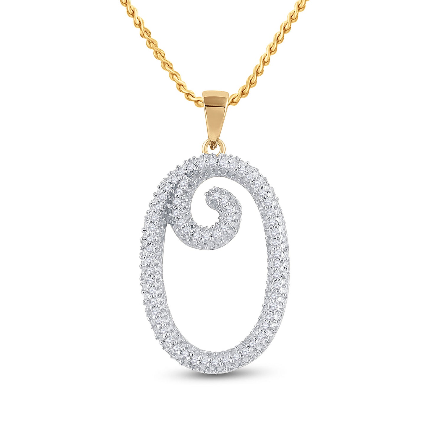 10K Yellow Gold Womens Round Diamond Initial Letter Pendant