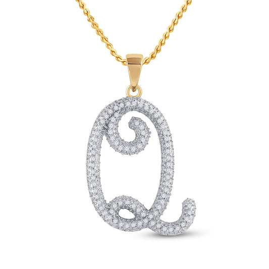 10K Yellow Gold Womens Round Diamond Initial Q Letter Pendant 1/4 Cttw