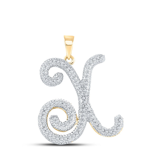 10K Yellow Gold Womens Round Diamond Cursive Letter Pendant