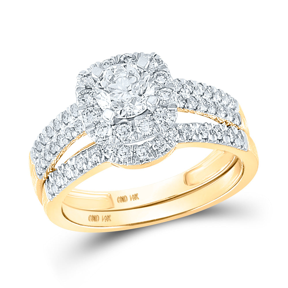 14K Yellow Gold His Hers Round Diamond Halo Matching Wedding Set 2 Cttw, Womens Size: 5-10, Mens Size: 7-13