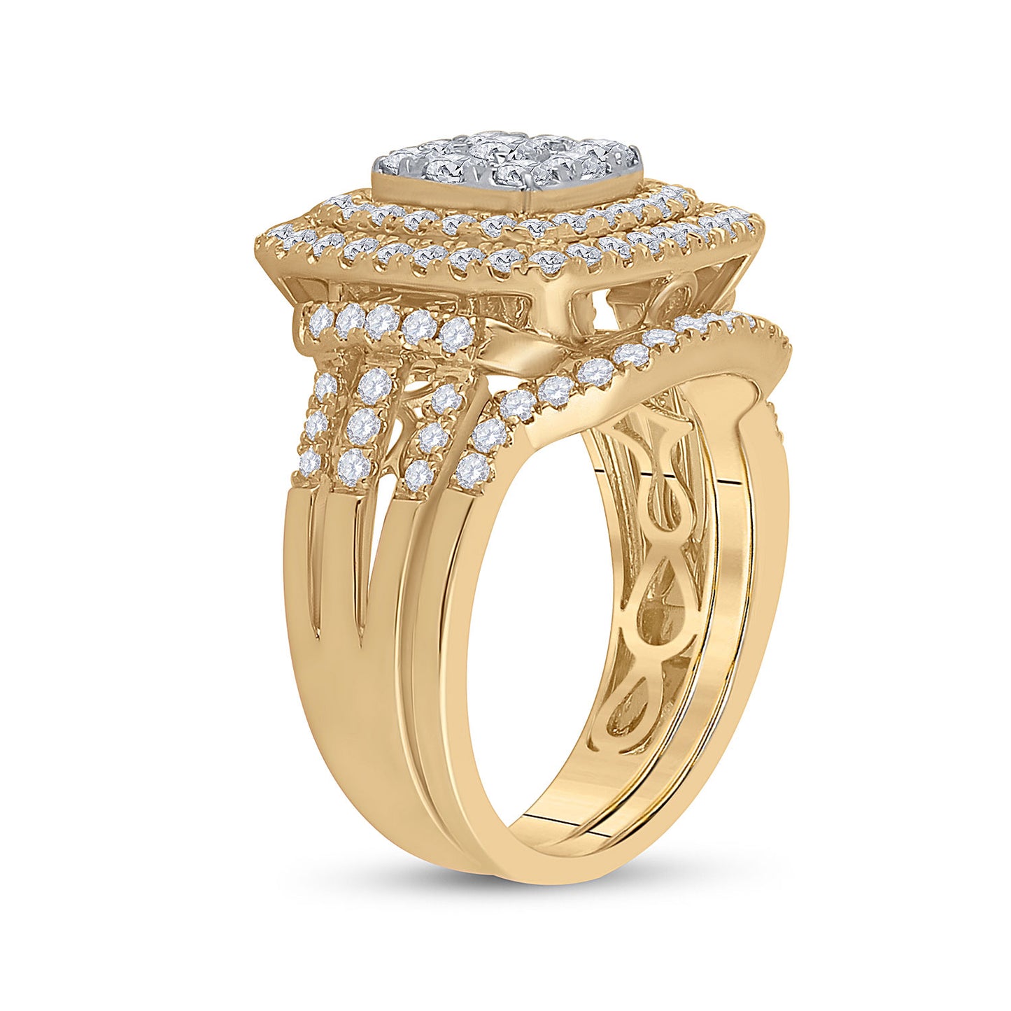 14K Yellow Or White Gold  Round Diamond Bridal Wedding Ring Band Set 1-1/2 Cttw, Womens Size: 5-10