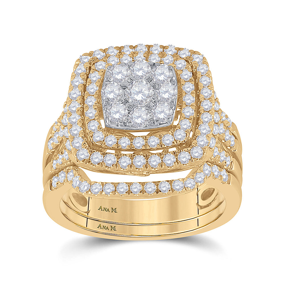 14K Yellow Or White Gold  Round Diamond Bridal Wedding Ring Band Set 1-1/2 Cttw, Womens Size: 5-10