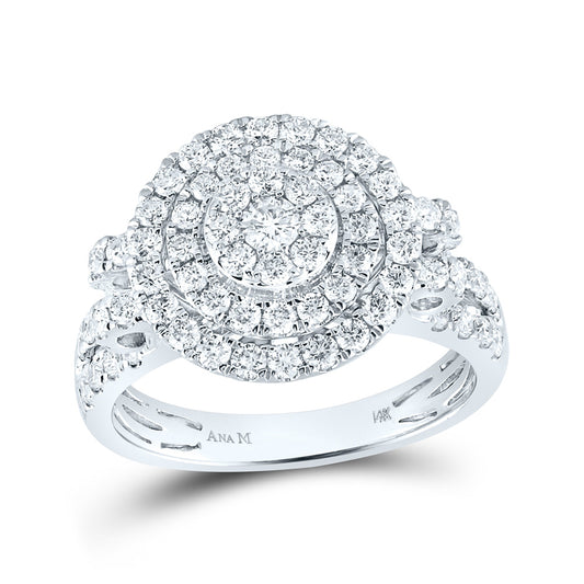 14K White Gold Womens Round Diamond Circle Cluster Ring 1-1/3 Cttw, Womens Size: 5-10