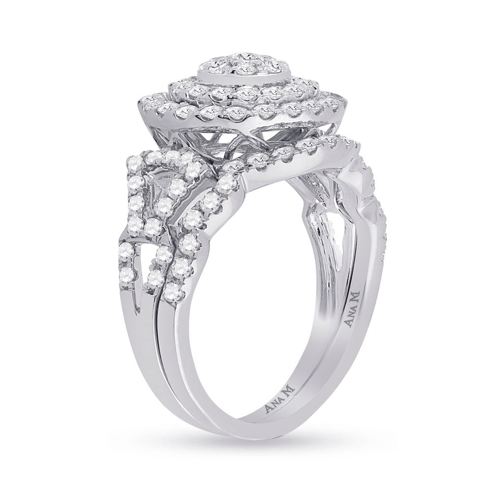 14K White Gold Round Diamond Bridal Wedding Ring Band Set 1-1/3 Cttw, Womens Size: 5-10