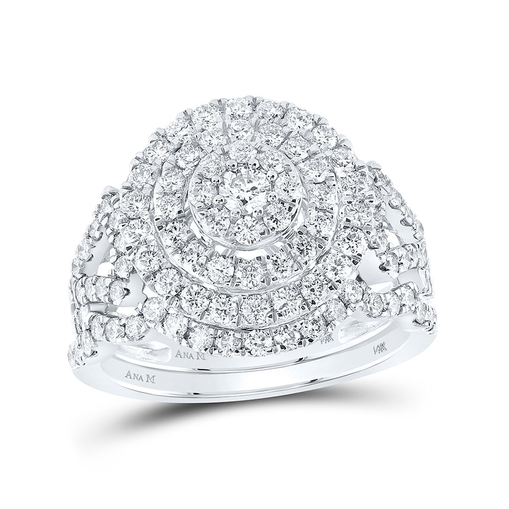 14K White Gold Round Diamond Bridal Wedding Ring Band Set 1-1/3 Cttw, Womens Size: 5-10
