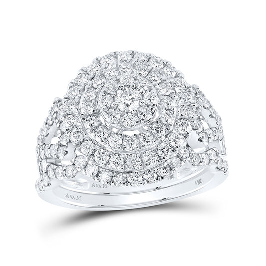 14K White Gold Round Diamond Bridal Wedding Ring Band Set 1-1/3 Cttw, Womens Size: 5-10