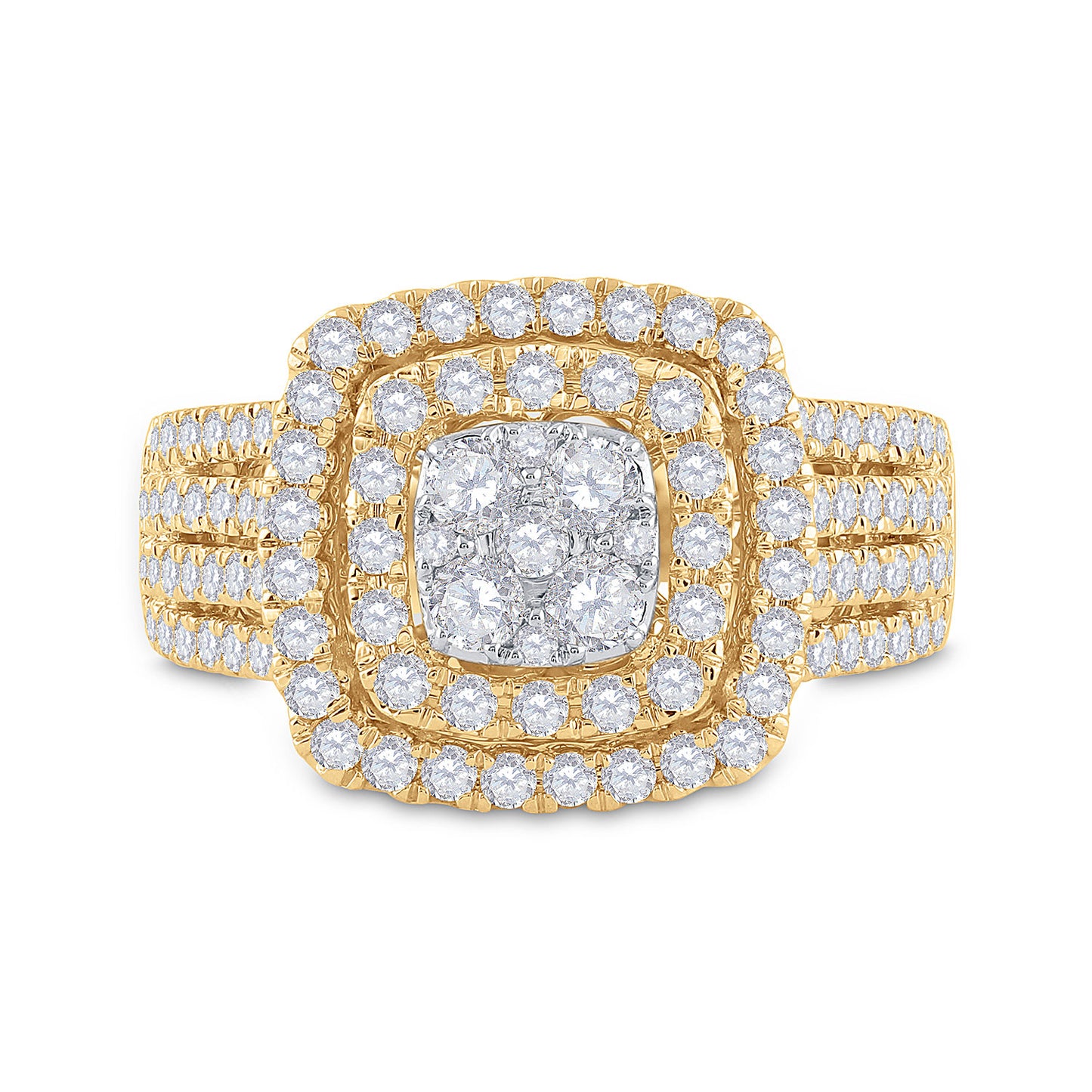 14K Yellow Gold  Womens Round Diamond Square Cluster Ring 1-1/2 Cttw, Womens Size: 5-10