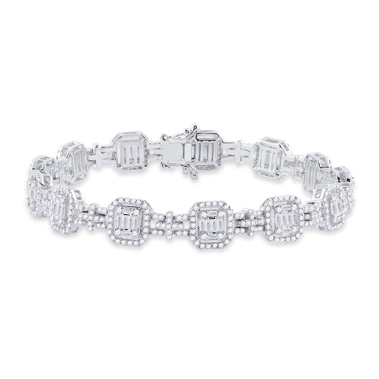 14K White Gold Womens Baguette Diamond Square Link Bracelet 3 Cttw