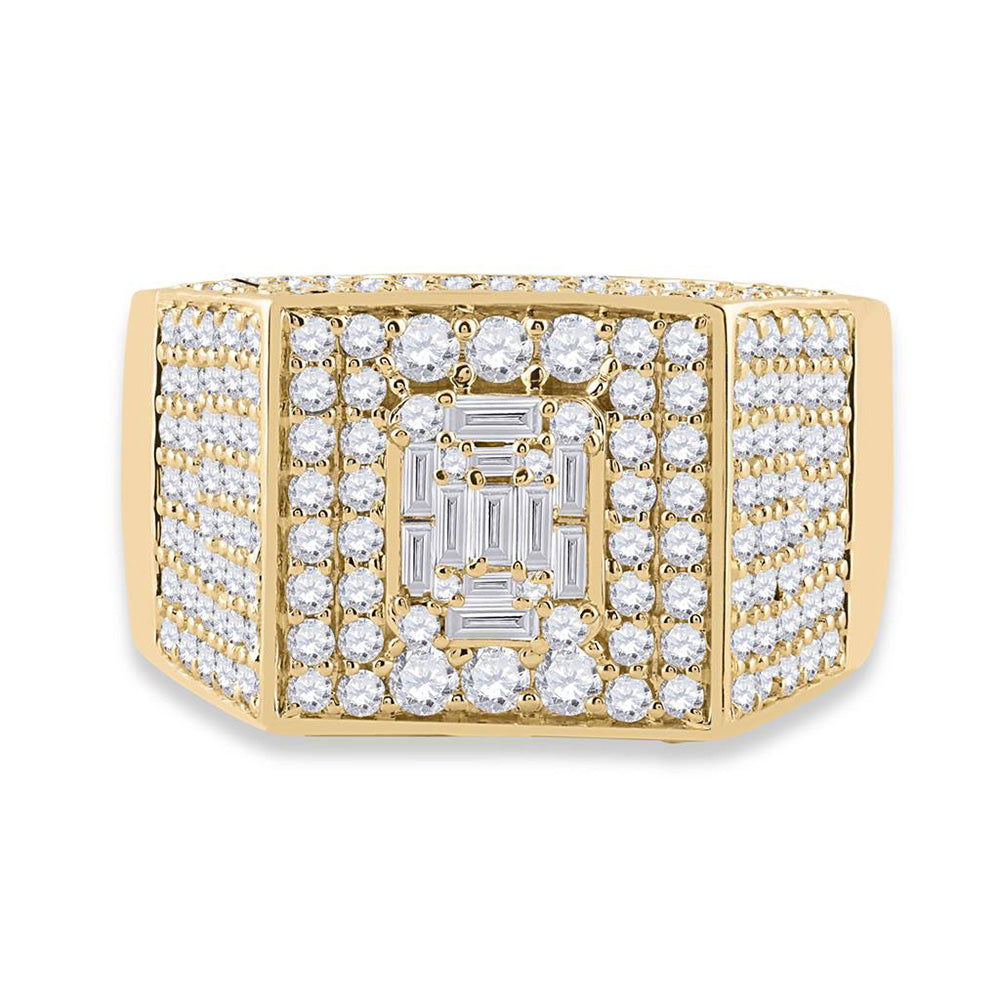 14K Yellow Gold Mens Baguette Diamond Square Ring 2-3/4 Cttw, Mens Size: 7-13