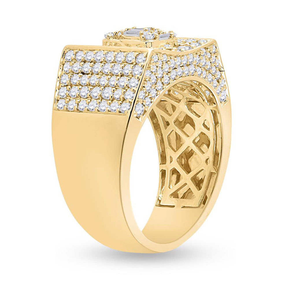 14K Yellow Gold Mens Baguette Diamond Square Ring 2-3/4 Cttw, Mens Size: 7-13