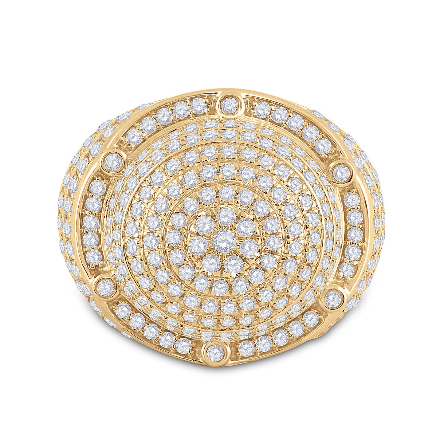 14K Yellow Gold Mens Round Diamond Circle Cluster Ring 2-1/2 Cttw, Mens Size: 7-13