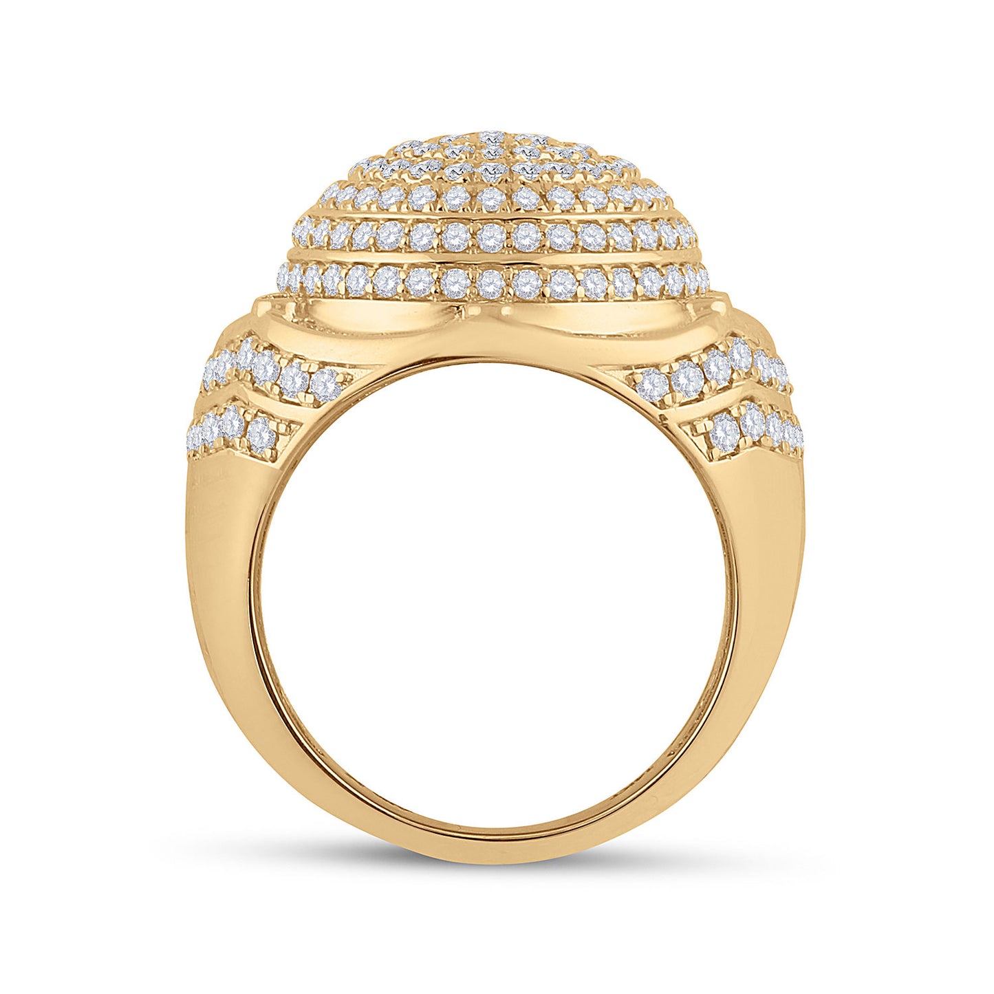 14K Yellow Gold Mens Round Diamond Circle Cluster Ring 2-1/2 Cttw, Mens Size: 7-13