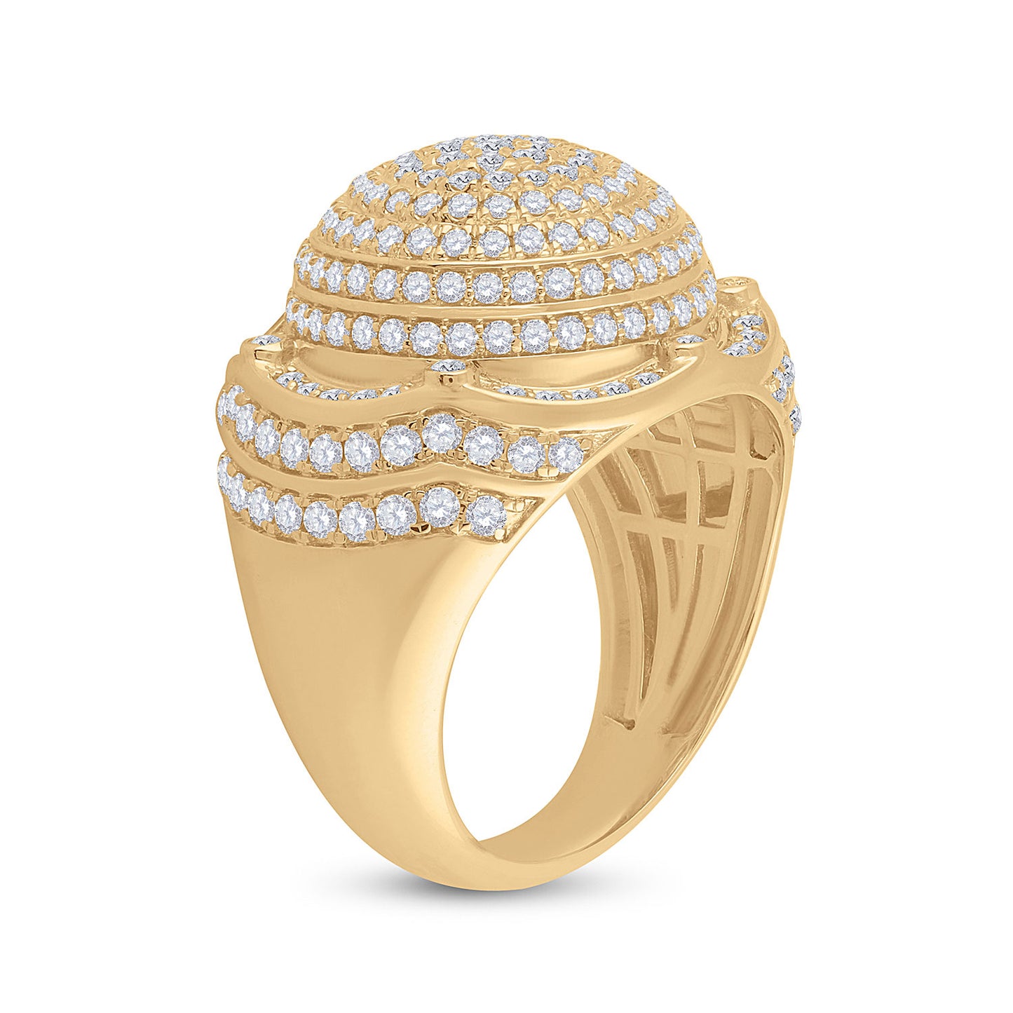 14K Yellow Gold Mens Round Diamond Circle Cluster Ring 2-1/2 Cttw, Mens Size: 7-13