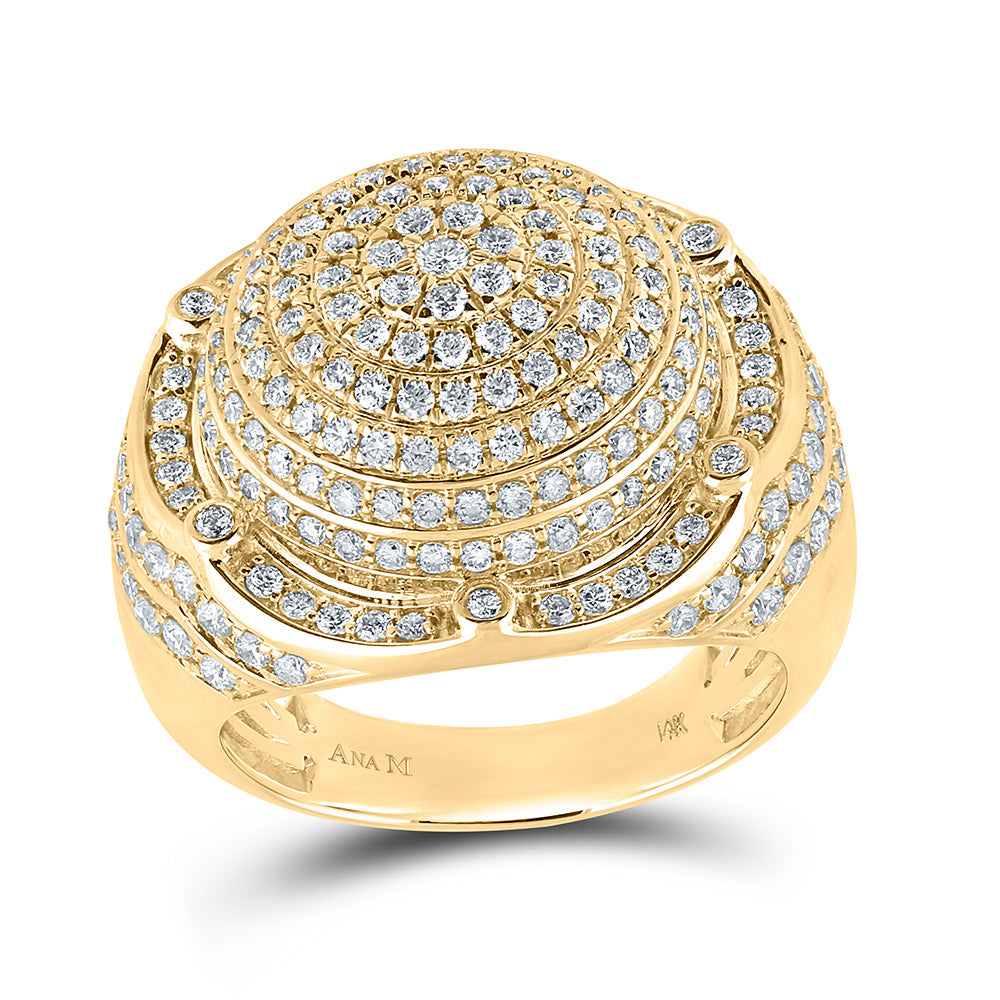 14K Yellow Gold Mens Round Diamond Circle Cluster Ring 2-1/2 Cttw, Mens Size: 7-13