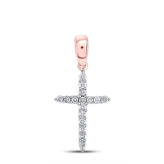 10K Rose Gold Womens Round Diamond Cross Pendant 1/6 Cttw, Length: 0.84 In, Width: 0.38 In