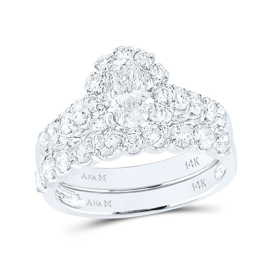 14K White Gold Oval Diamond Bridal Wedding Ring Band Set 2 Cttw, Womens Size: 5-10