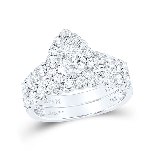 14K White Gold Oval Diamond Bridal Wedding Ring Band Set 2 Cttw, Womens Size: 5-10