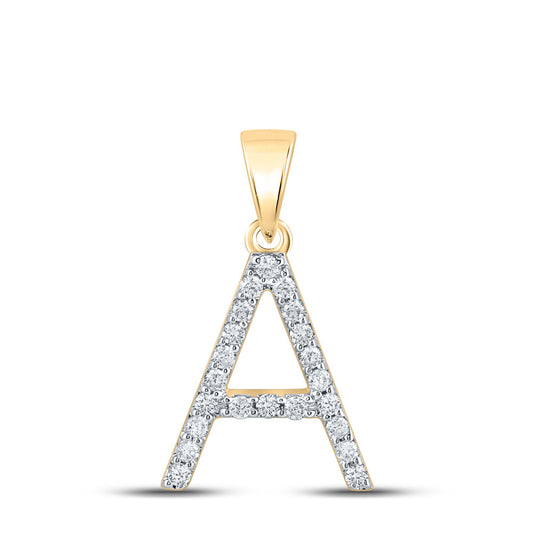 10K Yellow Gold Womens Round Diamond Initial Letter Pendant