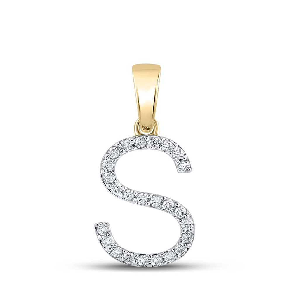 10K Yellow Gold Womens Round Diamond Initial Letter Pendant
