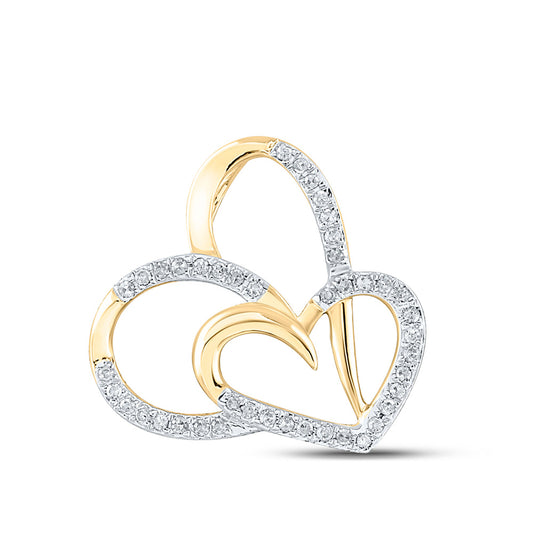 10K Yellow Gold Womens Round Diamond Heart Pendant 1/6 Cttw