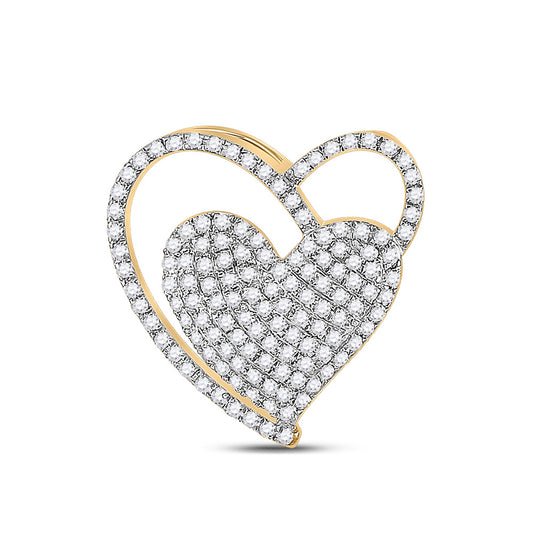 10K Yellow Gold Womens Round Diamond Heart Pendant 3/8 Cttw
