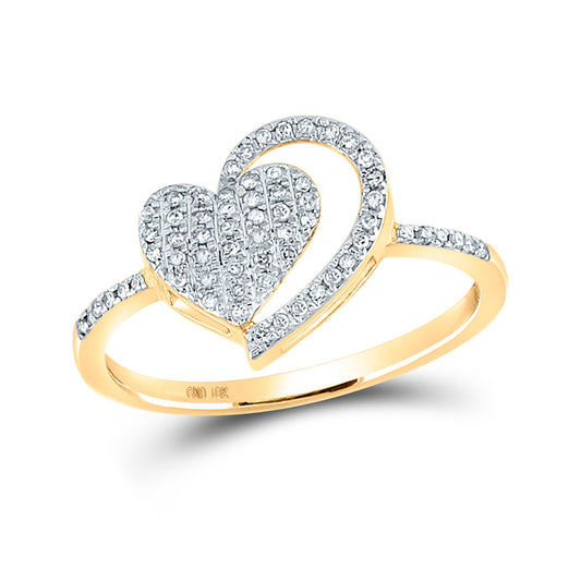 10K Yellow Gold Womens Round Diamond Heart Ring 1/5 Cttw, Womens Size: 5-10