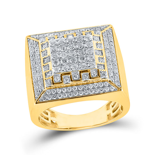 10K Yellow Gold Mens Round Diamond Square Ring 1-3/4 Cttw, Mens Size: 7-13