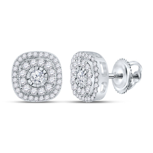 10K White Gold Womens Round Diamond Square Earrings 3/8 Cttw