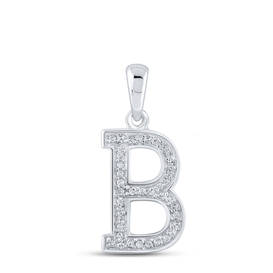 10K White Or Yellow Gold Womens Round Diamond Initial B Letter Pendant