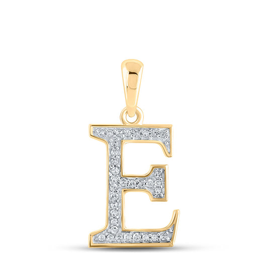 10K Yellow Gold Womens Round Diamond Initial E Letter Pendant 1/12 Cttw, Length: 0.8 In, Width: 0.46 In