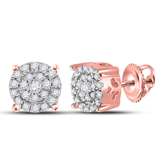 10K Rose Gold Womens Round Diamond Cluster Earrings 1/8 Cttw, Length: 0.2 In, Width: 0.2 In