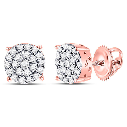 10K Rose Gold Womens Round Diamond Cluster Earrings 1/4 Cttw, Length: 0.24 In, Width: 0.24 In