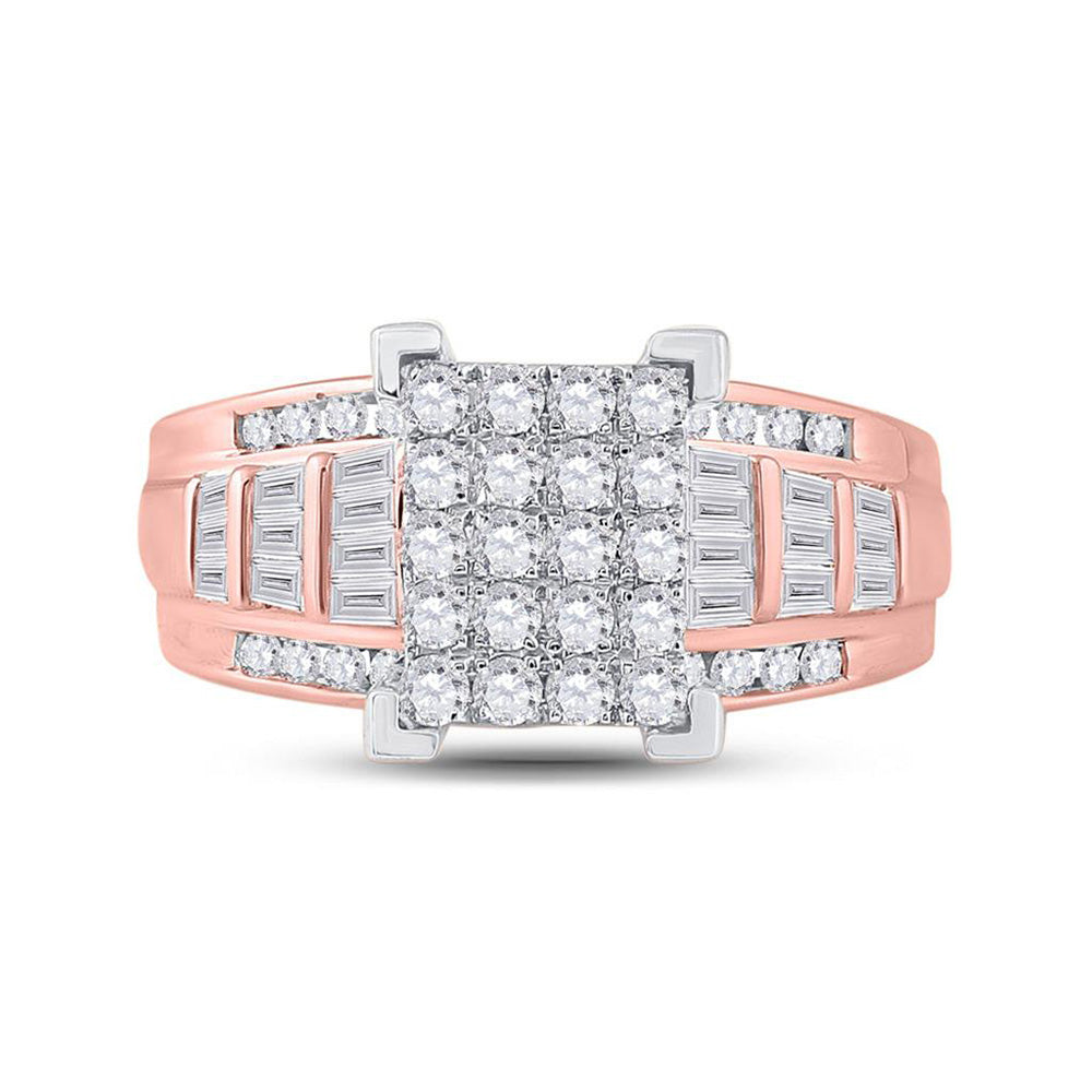 10K Rose Gold Round Diamond Cluster Bridal Wedding Engagement Ring 1 Cttw, Womens Size: 5-10