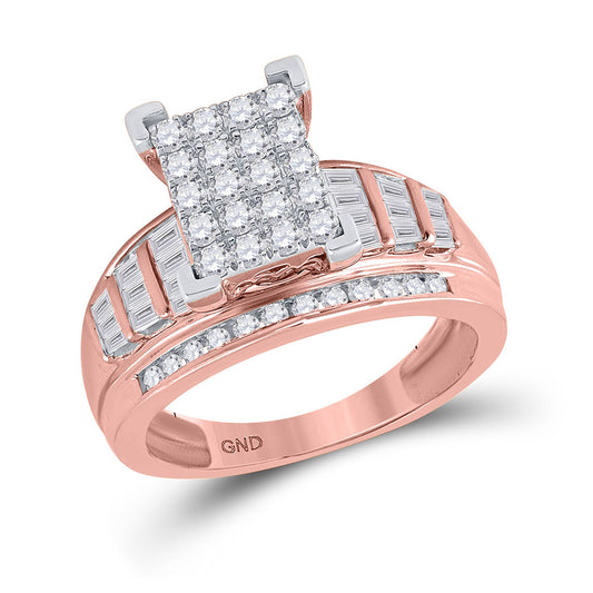 10K Rose Gold Round Diamond Cluster Bridal Wedding Engagement Ring 1 Cttw, Womens Size: 5-10