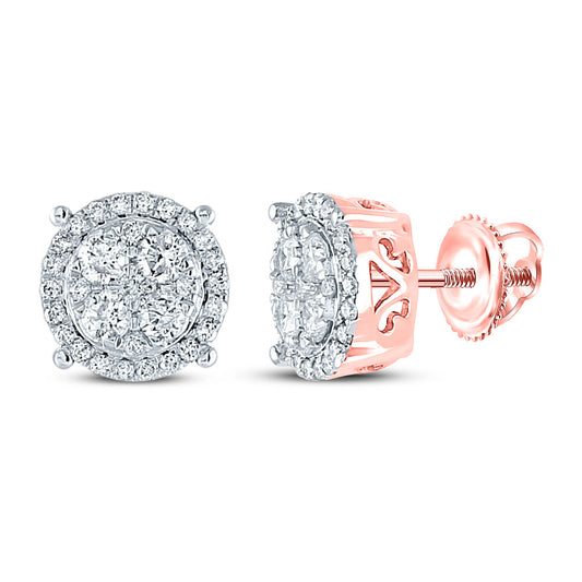 10K Rose Gold Womens Round Diamond Cluster Earrings 3/4 Cttw