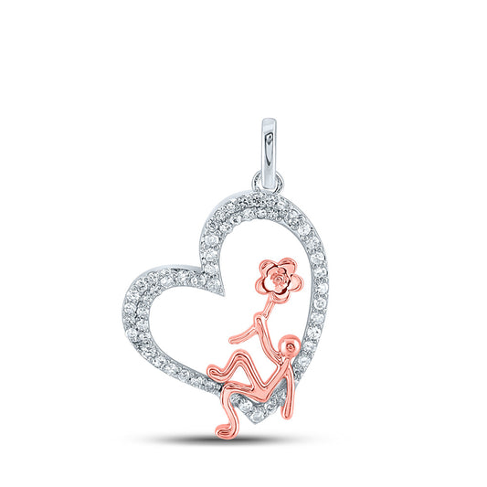 10K Two-tone Gold Womens Round Diamond Heart Pendant 1/5 Cttw