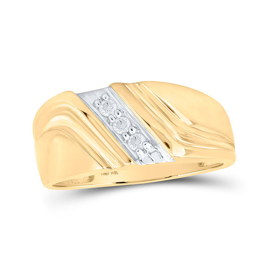 10K Yellow Gold Mens Round Diamond Wedding Single Row Band Ring 1/10 Cttw, Mens Size: 7-13