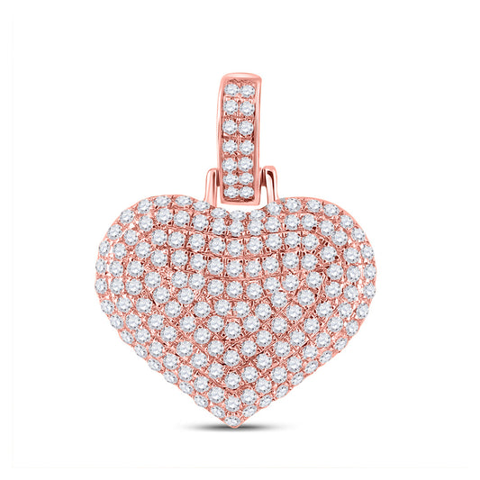 10K Rose Gold Mens Round Diamond Heart Charm Pendant 1/2 Cttw, Length: 0.78 In, Width: 0.61 In