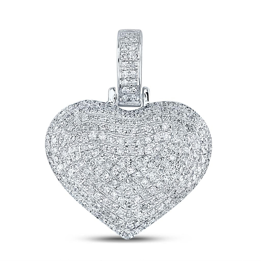 10K White Gold Womens Round Diamond Charmed Heart Pendant 3/4 Cttw, Length: 1 In, Width: 0.75 In