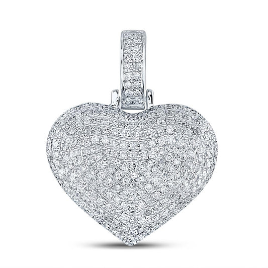 10K White Gold Womens Round Diamond Charmed Heart Pendant 3/4 Cttw, Length: 1 In, Width: 0.75 In