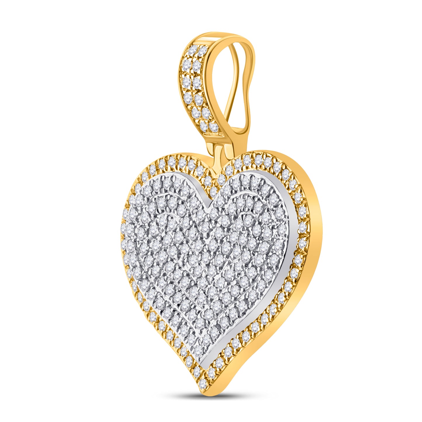 10K Yellow Gold Mens Round Diamond Heart Charm Pendant 1/2 Cttw