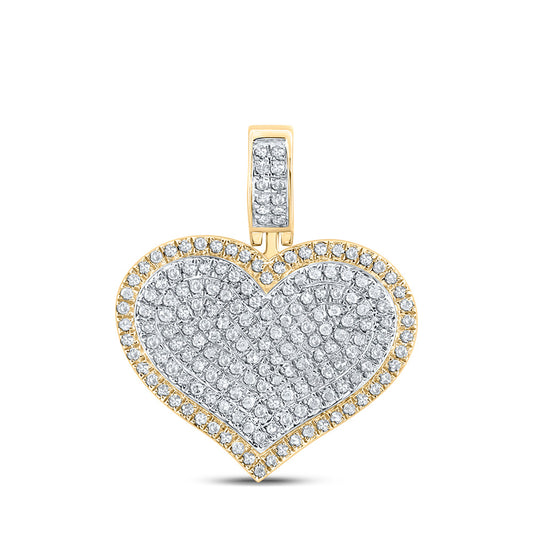 10K Yellow Gold Mens Round Diamond Heart Charm Pendant 1/2 Cttw