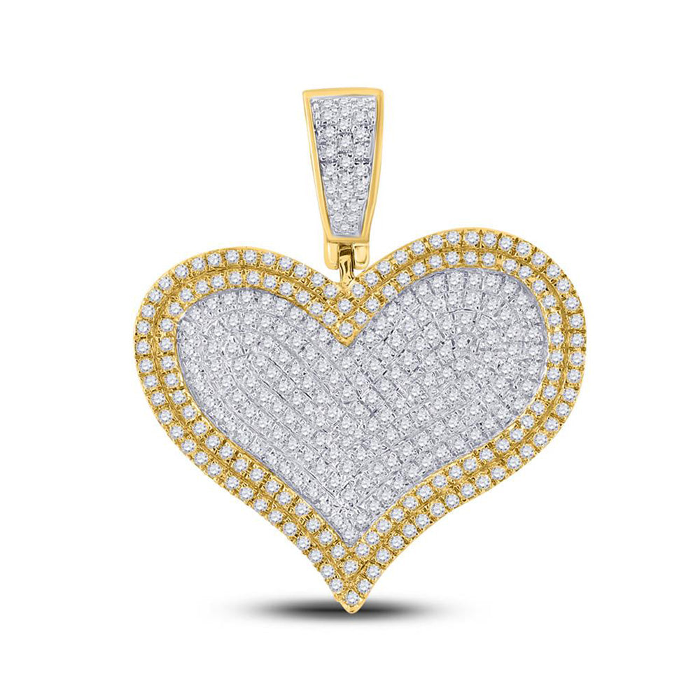 10K Yellow Gold Mens Round Diamond Heart Charm Pendant 1 Cttw