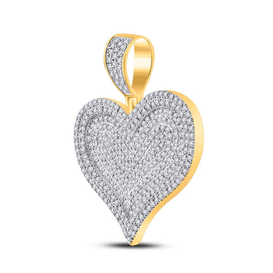 10K Yellow Gold Mens Round Diamond Heart Charm Pendant 1 Cttw