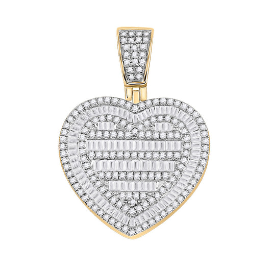 10K Yellow Gold Mens Baguette Diamond Heart Charm Pendant 1-1/3 Cttw, Length: 1.2 In, Width: 0.85 In